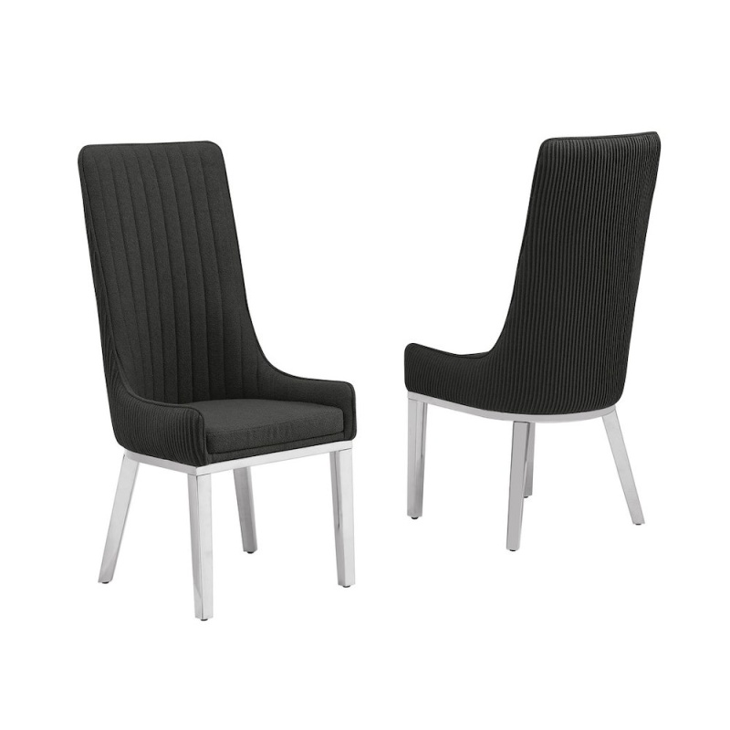Black Teddy Fabric Pleated Back Side Chair Set of Two
