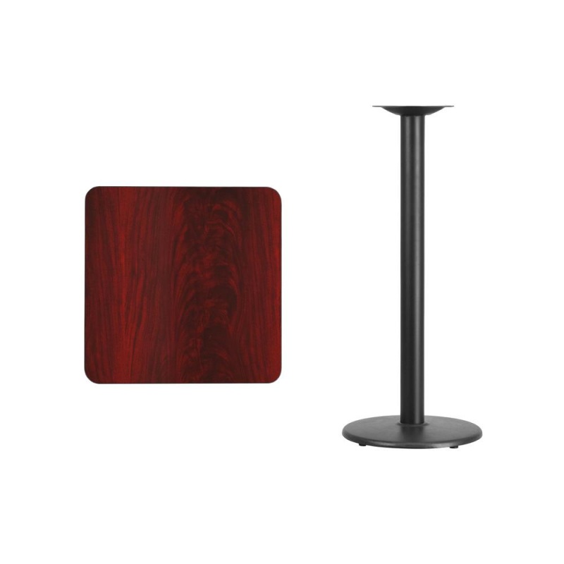 24'' Square Mahogany Laminate Table Top With 18'' Round Bar Height Table Base