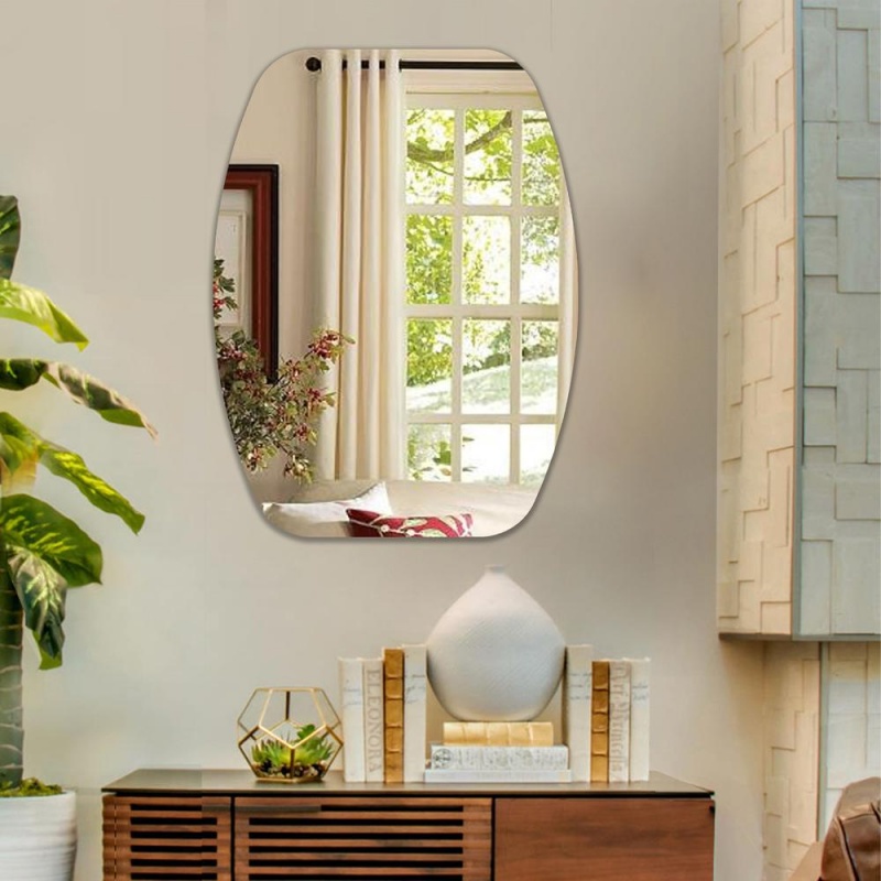 Chloe's Reflection Verical/Horizontal Hanging Squared-Oval Shaped Frameless Wall Mirror 32" Height