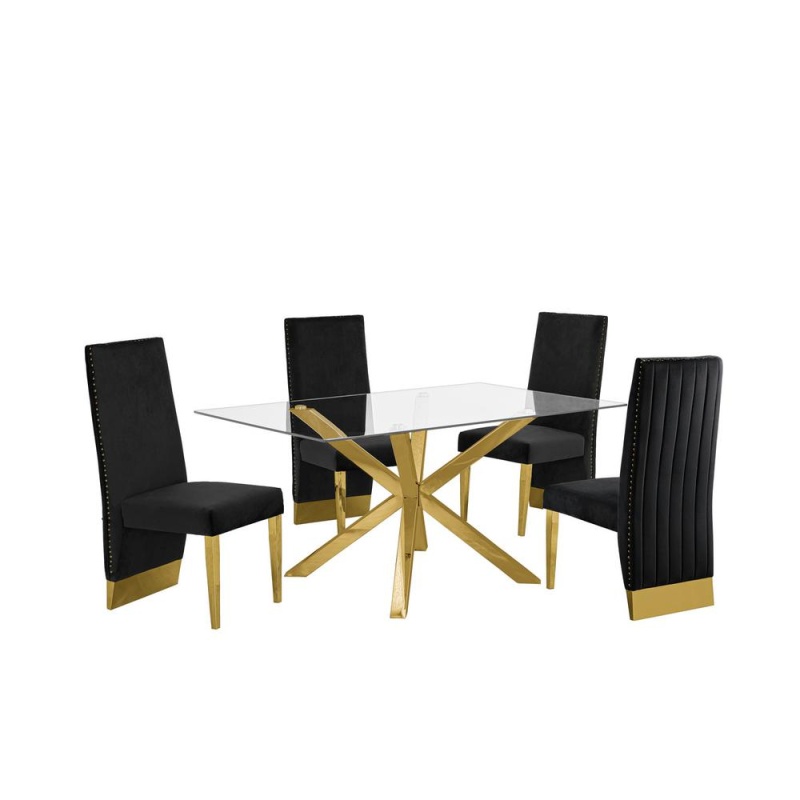 Contemporary 5Pc Dining Set, Glass Dining Table