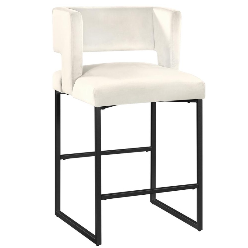 Lynx Cream Velvet Bar Stools In Matte Black (Set Of 2)