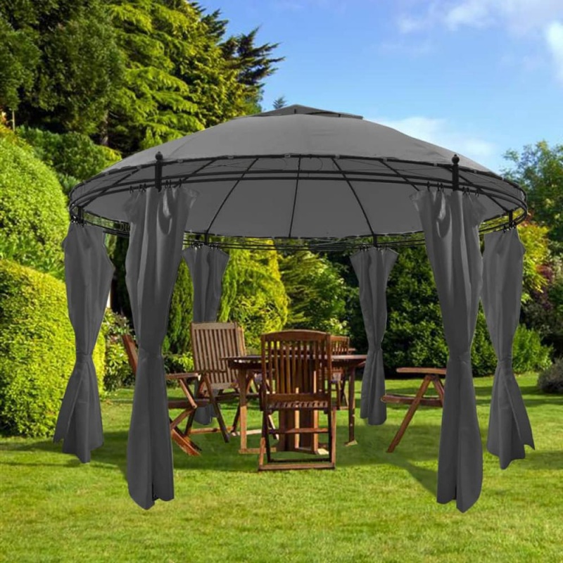 Vidaxl Gazebo With Curtains Round 137.8"X106.3" Anthracite (Us Only) 2224