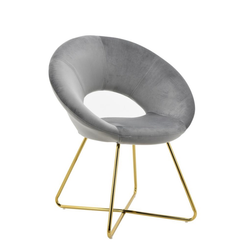 Williams Grey Velvet With Gold Plated Legs Accent Chair