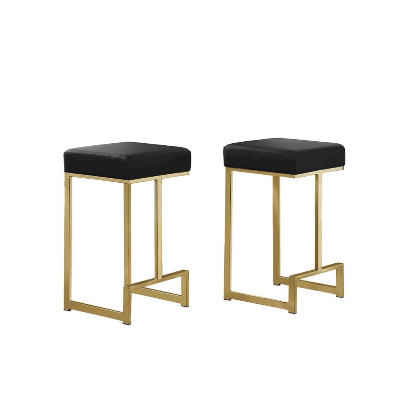 Dorrington Faux Leather Backless Counter Height Stool In Black/Gold (Set Of 2)