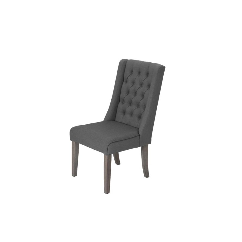 Set of 2 Upholstered Side Chairs With Tufted Buttons, Gray