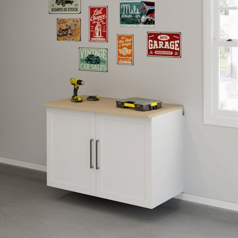 Garagecore Bundled Cabinet with MDF Top and Doors, White Finish