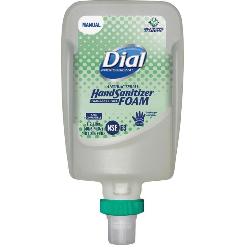 Dial Hand Sanitizer Foam Refill - 40.6 Fl Oz (1200 Ml) - Pump Bottle Dispenser - Bacteria Remover - Hand - Clear - Fragrance-Free, Dye-Free - 3 / Carton