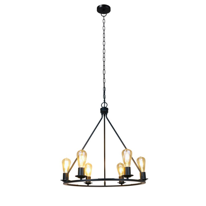 Chloe Lighting Ironclad Industrial-Style Matt Black Finish 6 Light Large Pendant 22" Wide