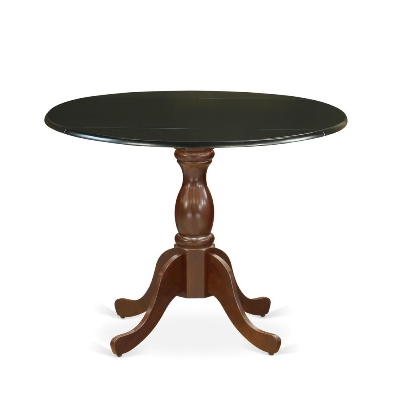 East West Furniture Kitchen Table with Drop Leaves - Black Table Top and Mahogany Pedestal Leg Finish