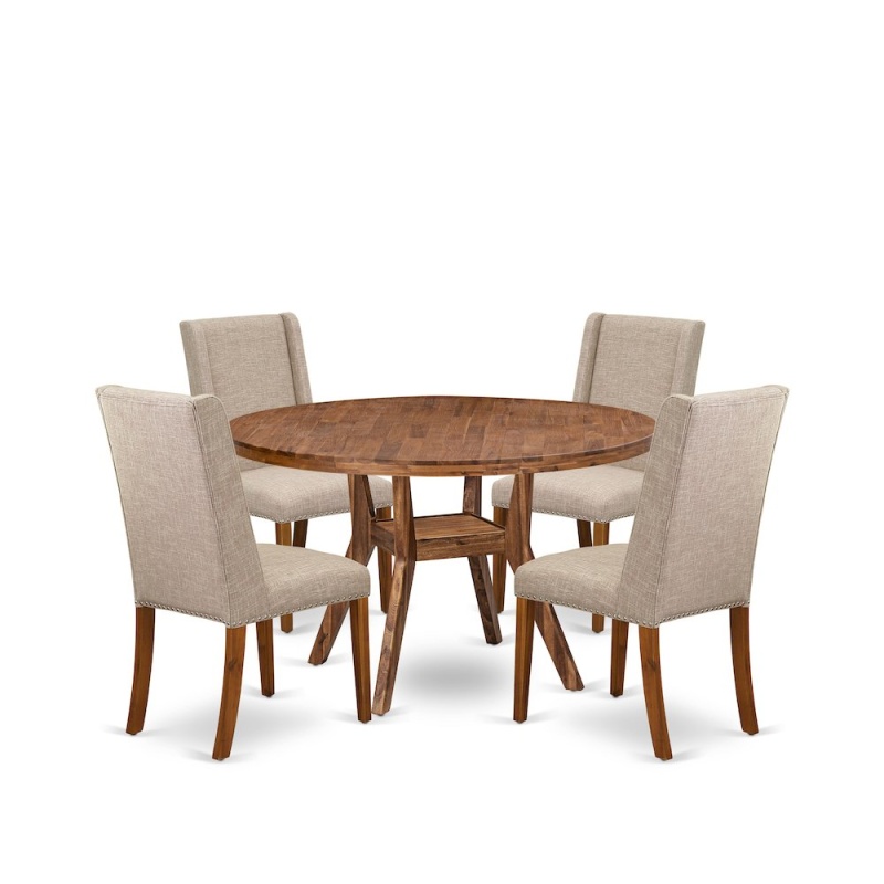 5-Piece Dinner Table A Modern Dining Table, 4 Light Tan Fabric Dining Chairs