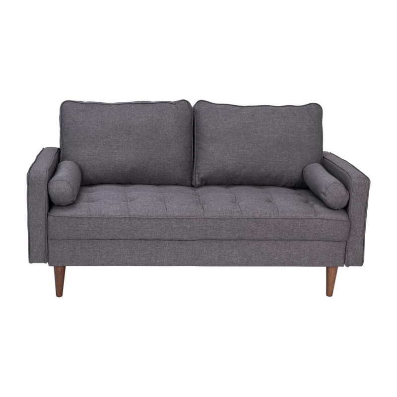 Loveseat Sofa With Tufted Faux Linen Upholstery, Solid Wood Legs In Dark Gray