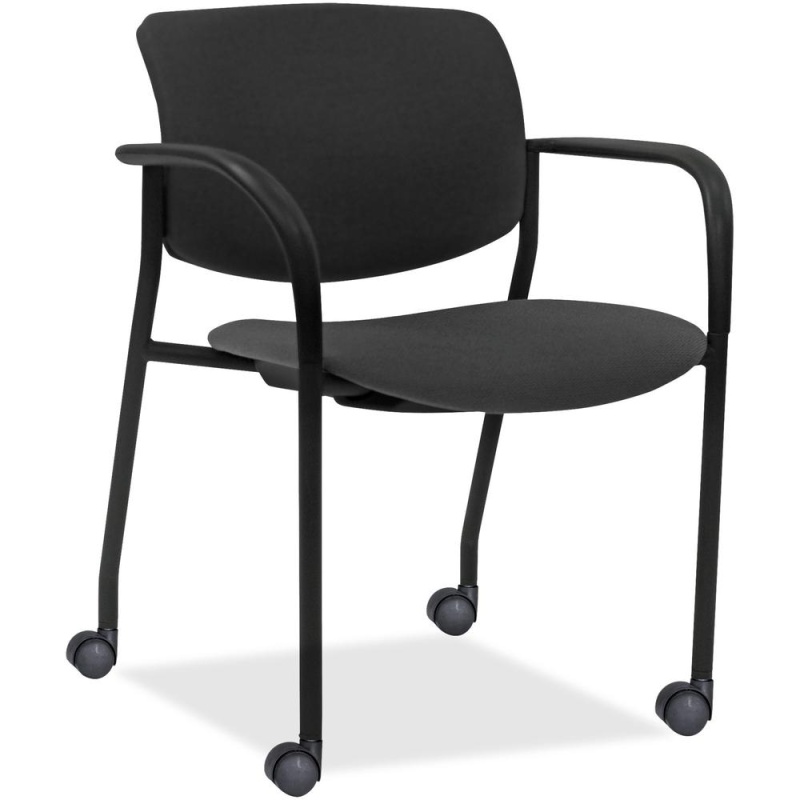 Lorell Stack Chairs With Plastic Back & Fabric Seat - Ash Foam, Crepe Fabric Seat - Black Plastic Back - Powder Coated, Black Tubular Steel Frame - Four-Legged Base - Armrest - 2 / Carton