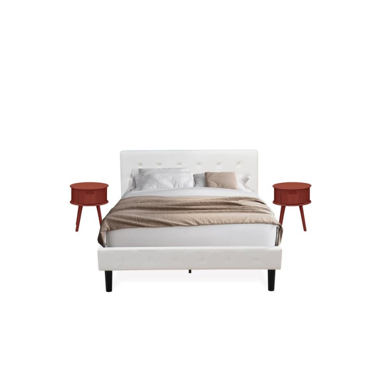 3 Piece Bed Set with White Velvet Fabric Headboard