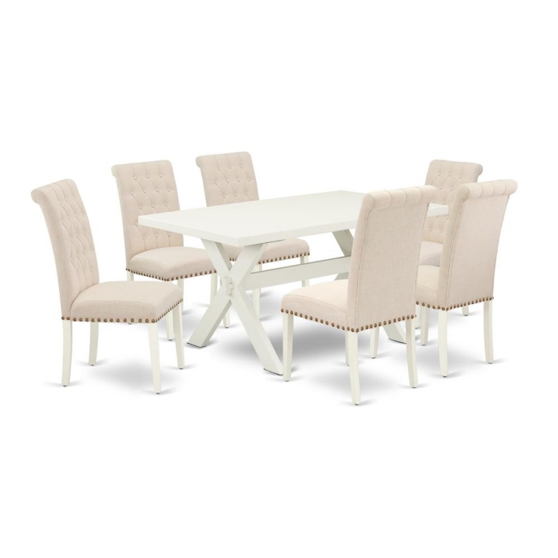 East West Furniture X026br202-7 - 7-Piece Modern Dining Table Set - 6 Kitchen Parson Chairs And A Rectangular A Rectangular Table Solid Wood Frame