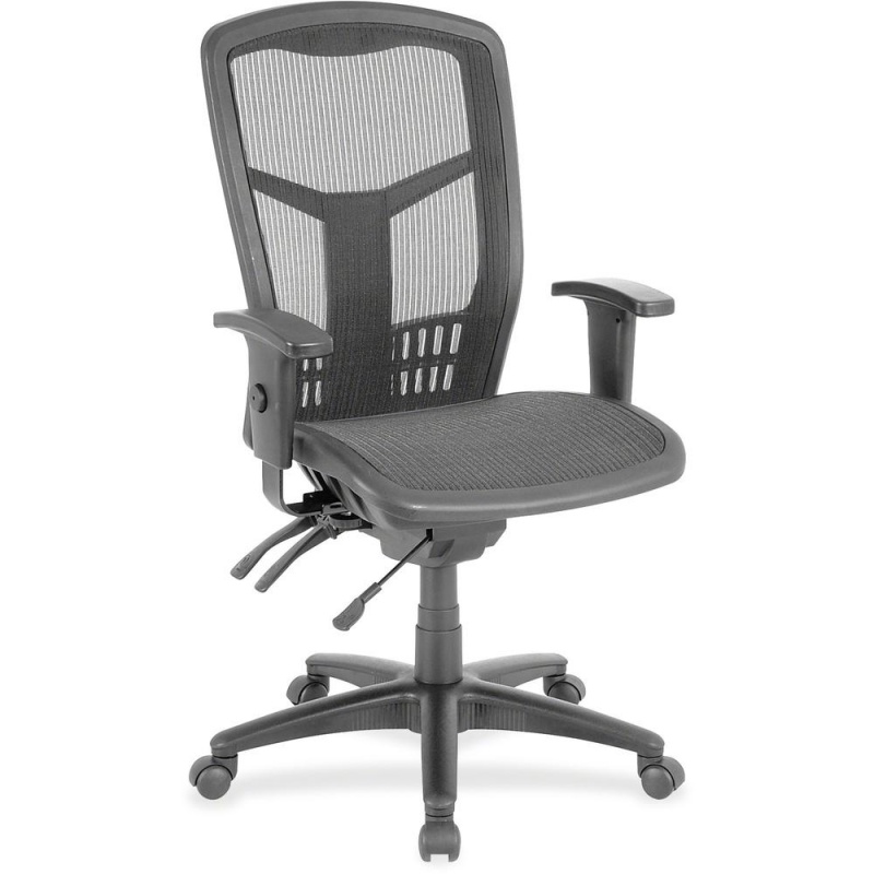 Lorell Executive Mesh High-Back Chair - Black Mesh Seat - Black Steel, Plastic Frame - 5-Star Base - 1 Each