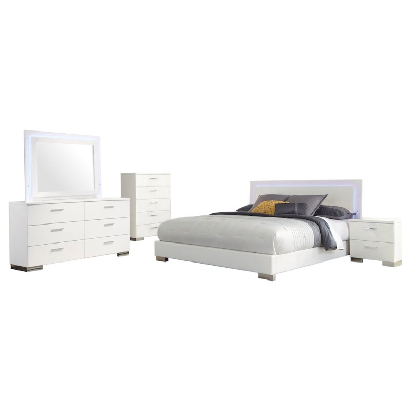 Felicity 5-Piece Queen Bedroom Set White High Gloss