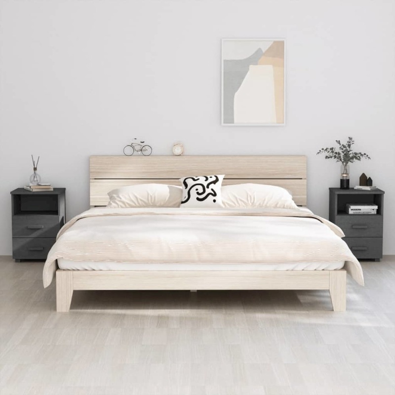 Bedside Cabinet Set of 2 Dark Grey