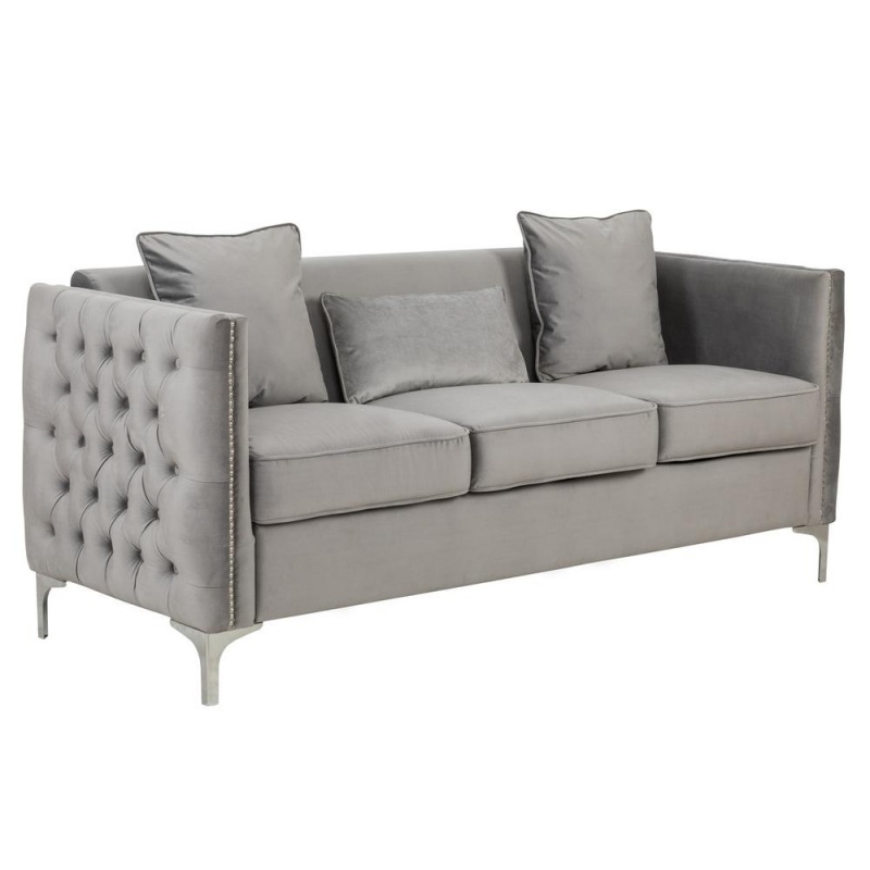 Bayberry Gray Velvet Sofa With 3 Pillows