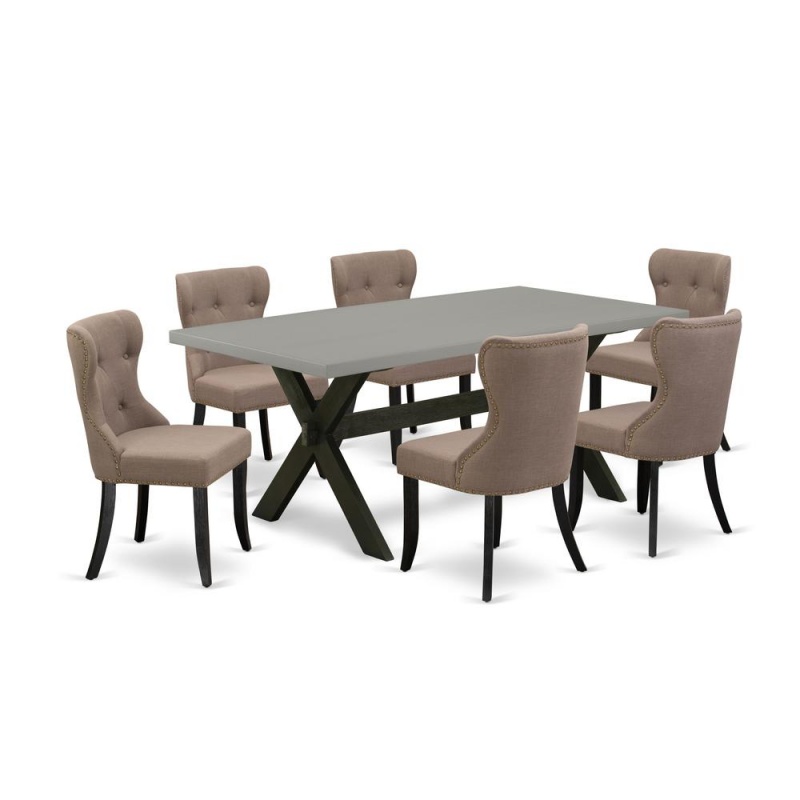 East West Furniture 7-Piece Dining Room Table Set
