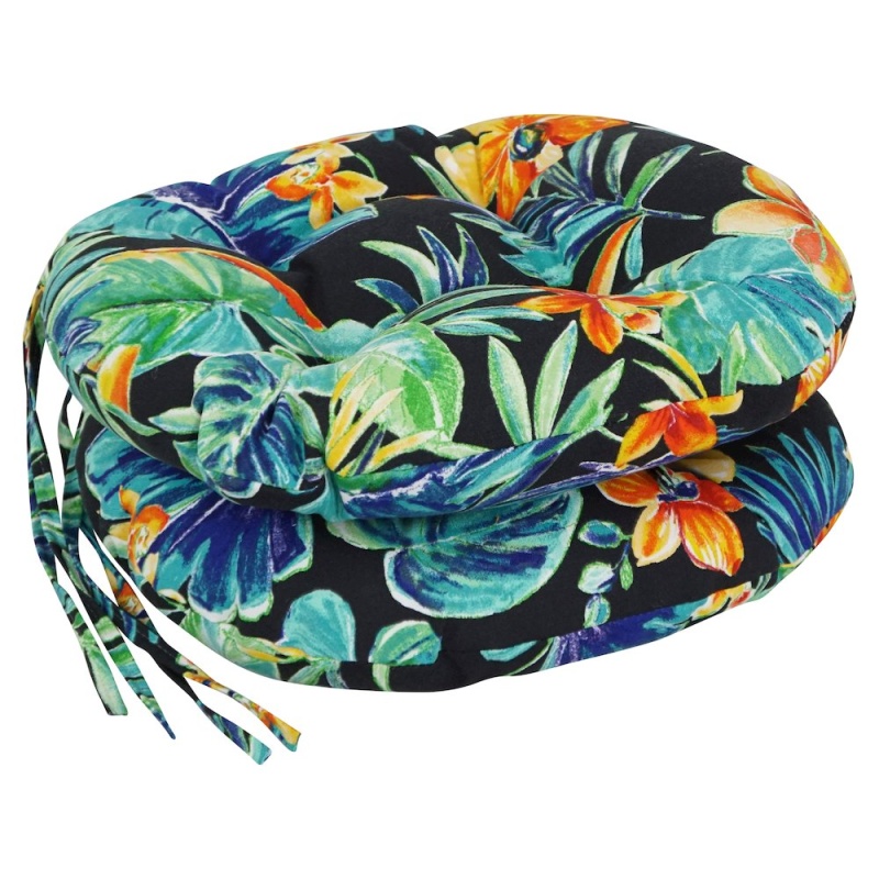 16-Inch Spun Polyester Patterned Outdoor Round Tufted Chair Cushions (Set of 2)