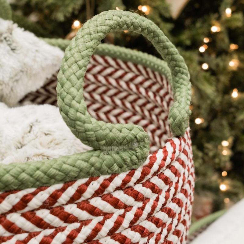 Kringle Christmas Floor Basket - Candycane Red 18"X18"x16"