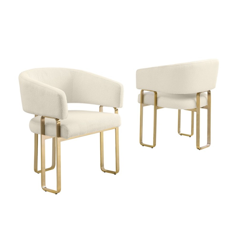 2Pc Cream Teddy Boucle Fabric Gold Chrome Base