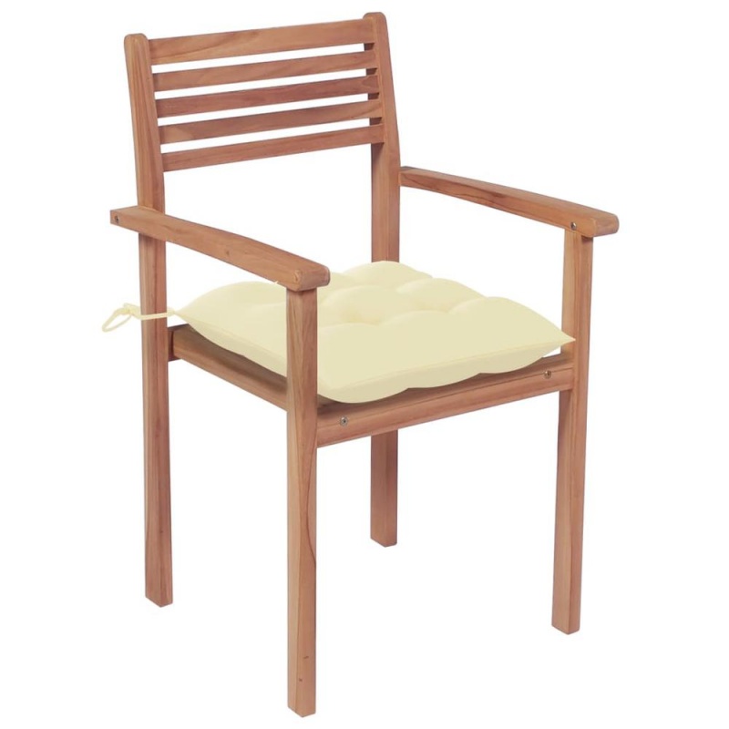 Vidaxl Garden Chairs 4 Pcs With Cream White Cushions Solid Teak Wood 2306