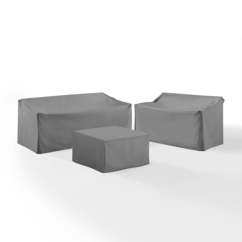 3Pc Sectional Cover Set Gray - Loveseat, Sofa, Square Table/Ottoman