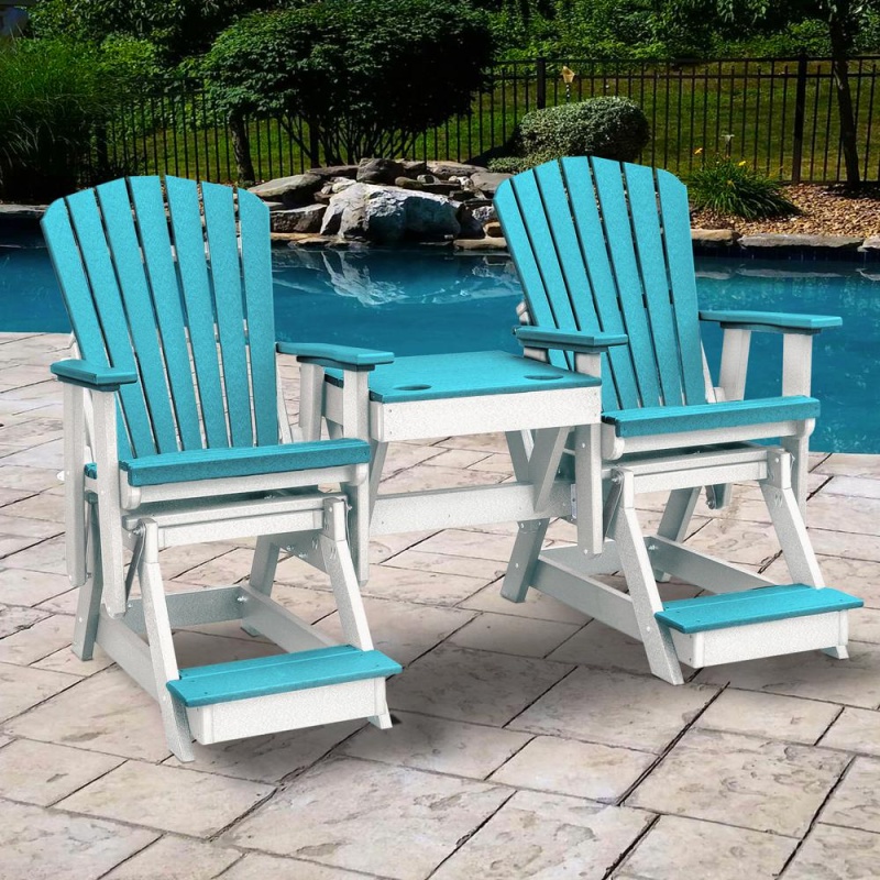 Os Home And Office Model 516Arw-K Double Balcony Height Glider With Center Table In Aruba Blue And White