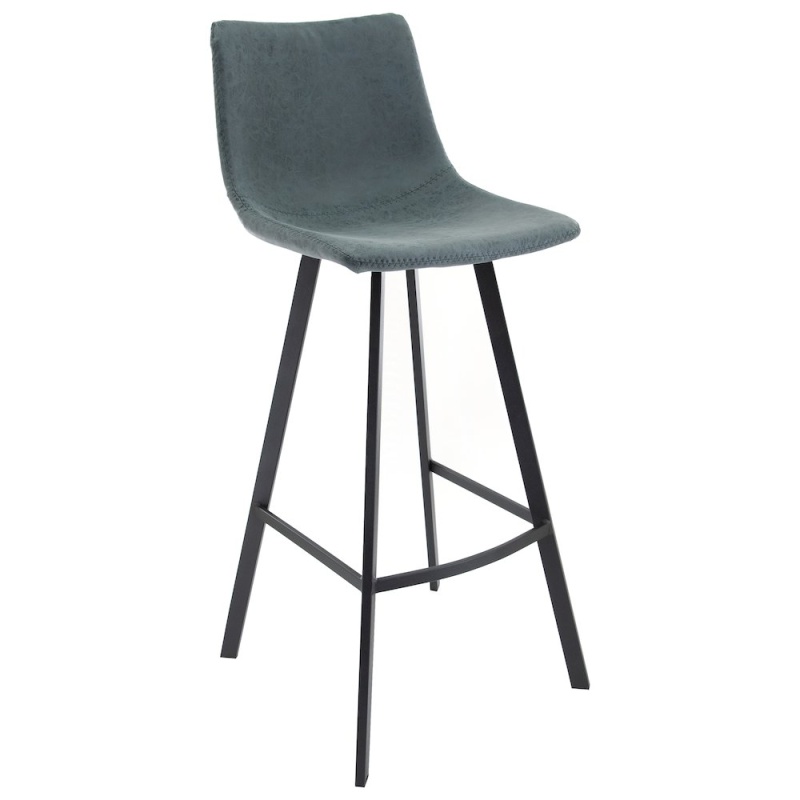 Elland Modern Upholstered Leather Bar Stool with Iron Legs and Footrest