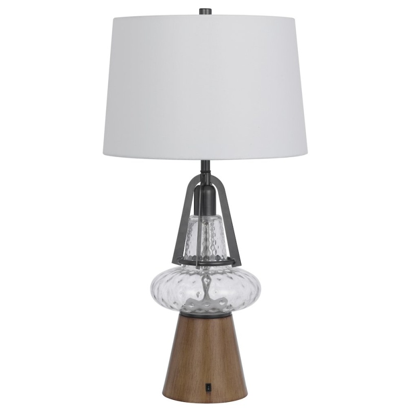 100W LED Marietta Metal/Glass Table Lamp With 2W LED Night Light