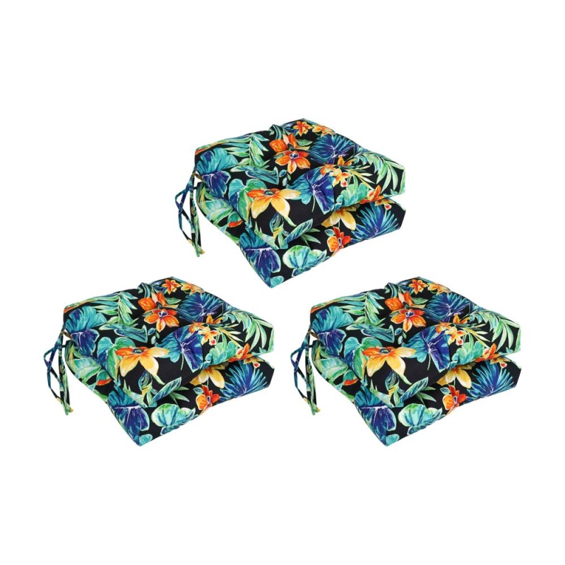 16-Inch Spun Polyester Patterned Outdoor Square Tufted Chair Cushion