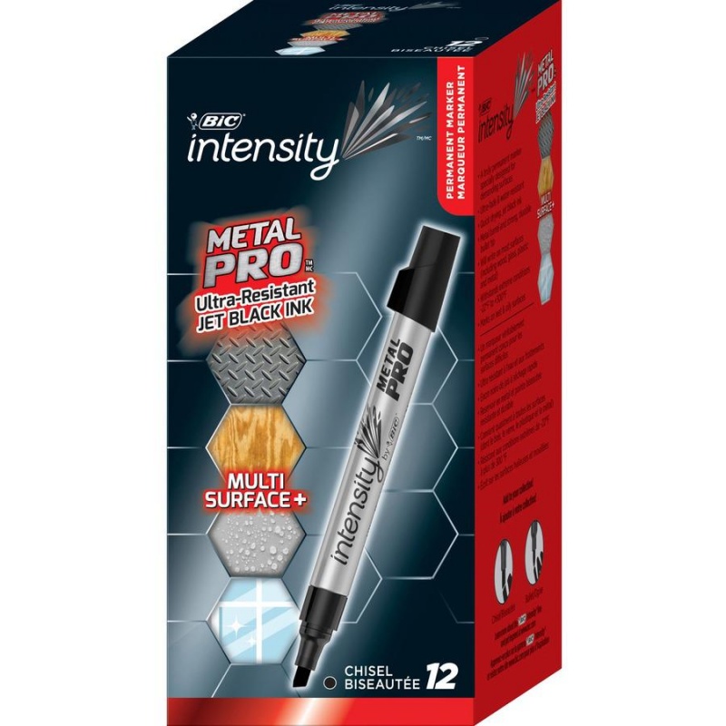 Bic Pro Chisel Tip Intensity Permanent Marker - Medium Marker Point - Chisel Marker Point Style - Metal Tip - 1 Dozen