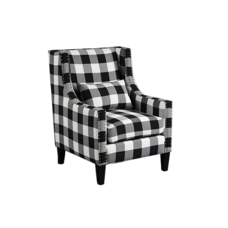 Glenn Linen With Nailhead Trim Arm Chair, Checkered Pattern