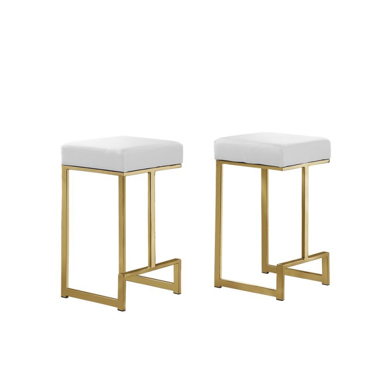 Dorrington Faux Leather Backless Counter Height Stool In White/Gold (Set Of 2)