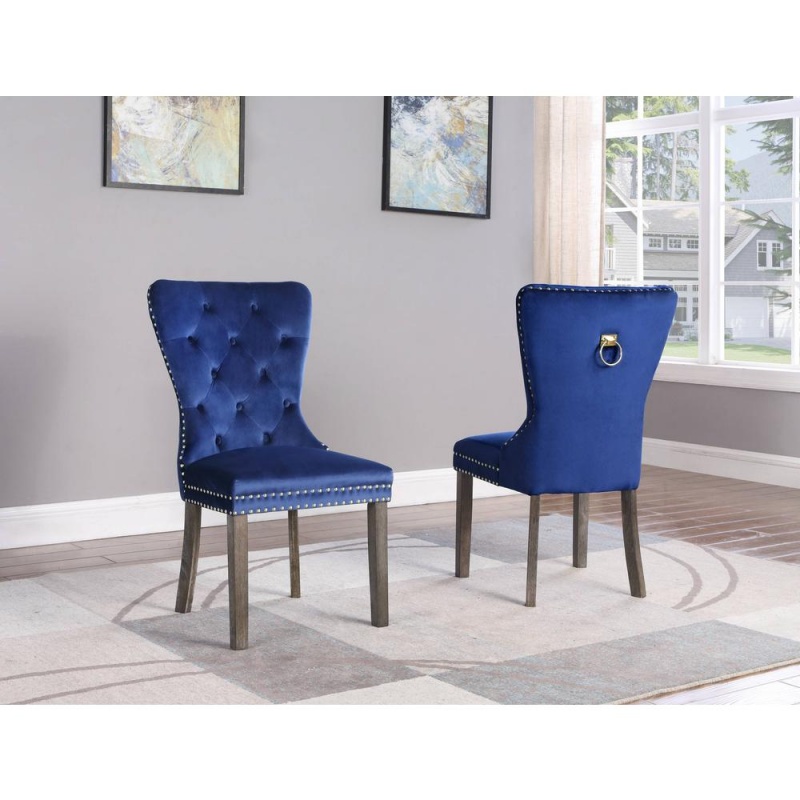 Navy Blue Velvet Tufted Dining Side Chair - Set Of 2