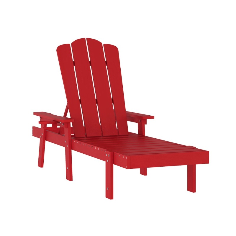 Adjustable Adirondack Lounger With Cup Holder, Red