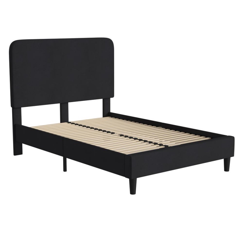 Addison Charcoal Full Fabric Upholstered Platform Bed - Headboard With Rounded Edges - No Box Spring Or Foundation Needed