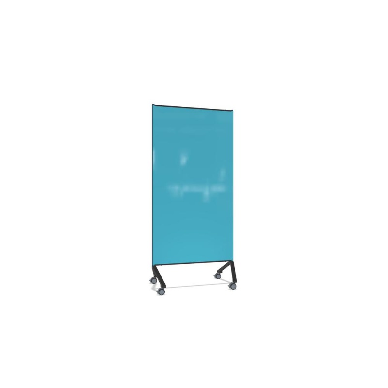 Ghent Pointe Non-Magnetic Mobile Glassboard, Blue Painted Glass W/ Black Frame, 77" H X 36" w