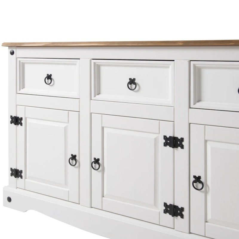 Wood Buffet Sideboard In Distressed White