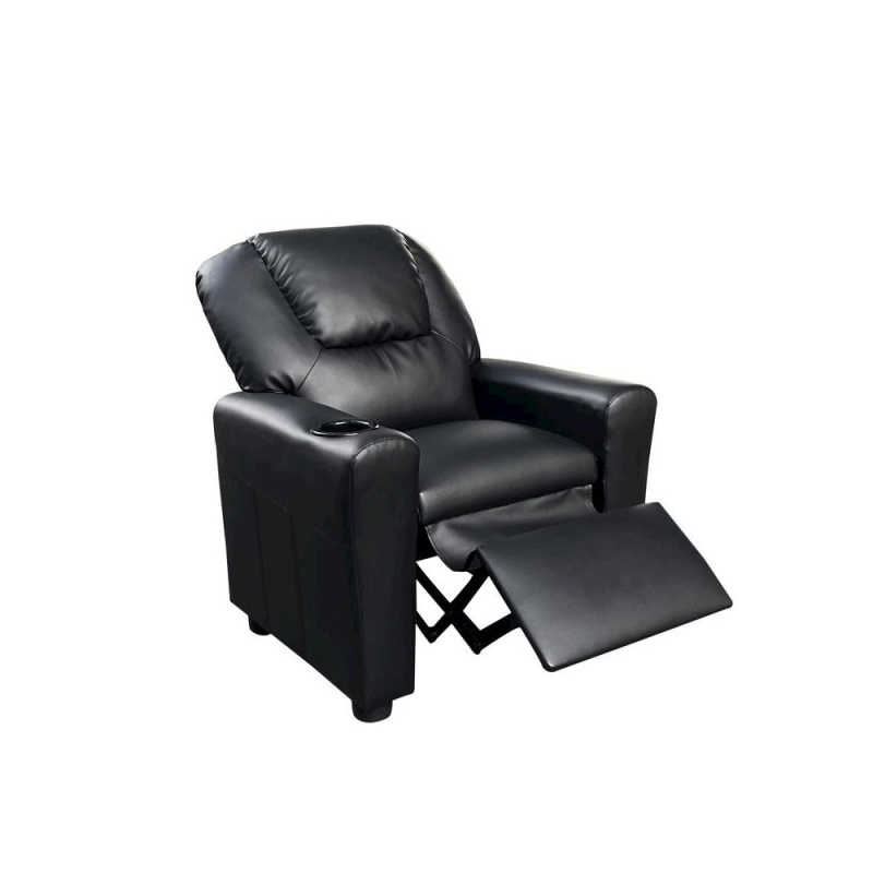 Marisa 23"W Black PU Leather Kids Recliner Chair With Cupholder
