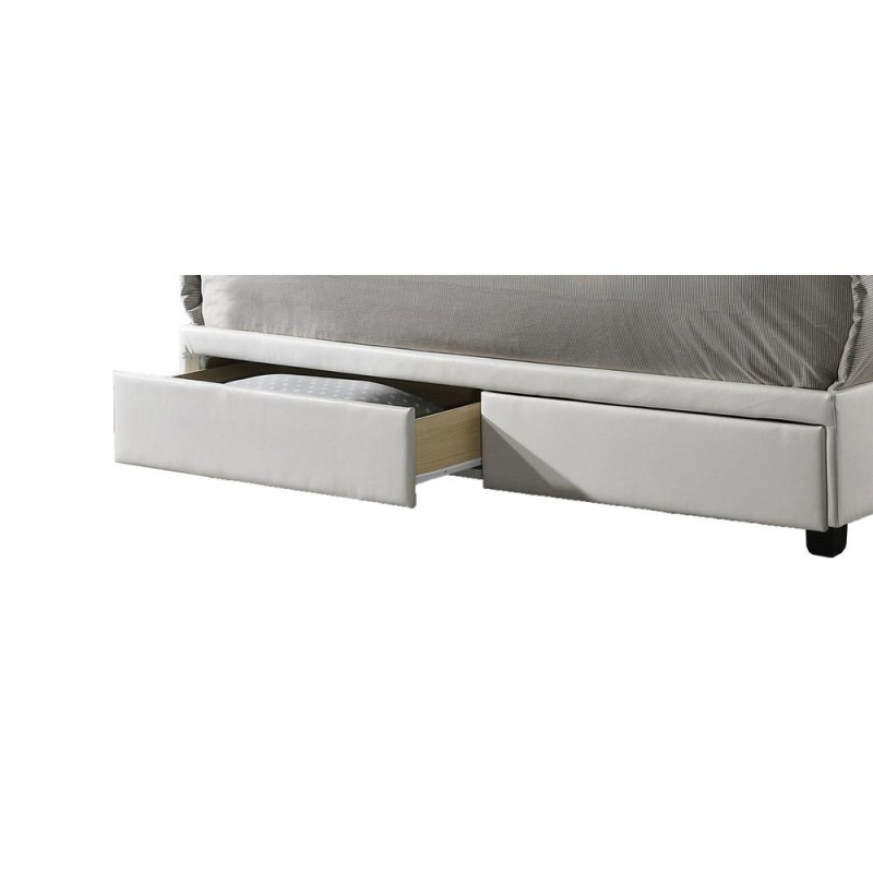 Faux Leather Storage Platform Bed, White, Twin Size