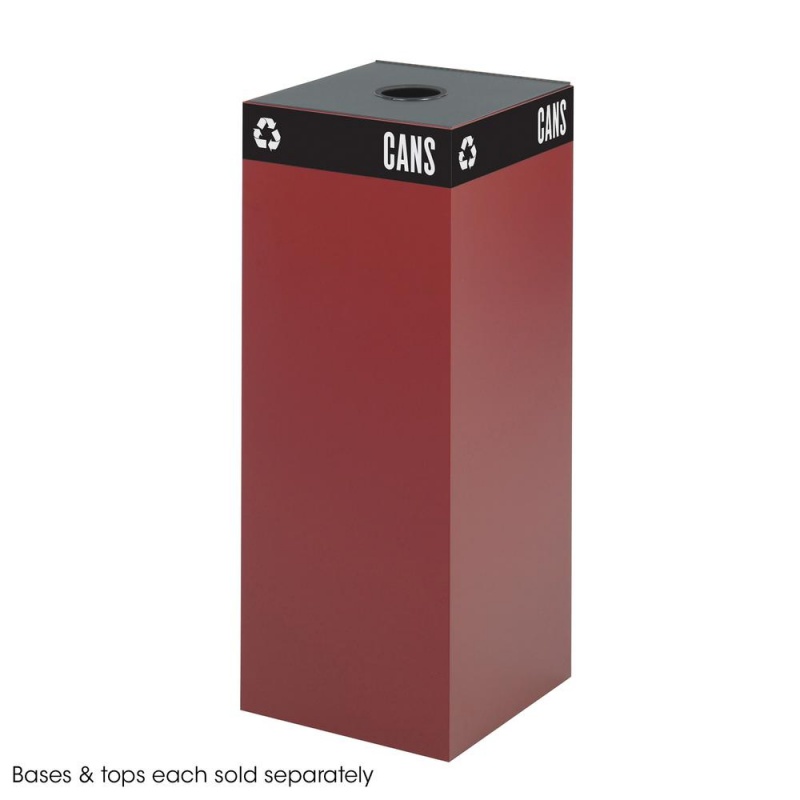 Public Recycling Container, Square, Steel, 37Gal, Burgundy