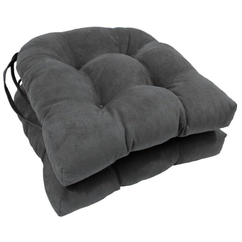 16-Inch Solid Microsuede U-Shaped Tufted Chair Cushions (Set of 2)