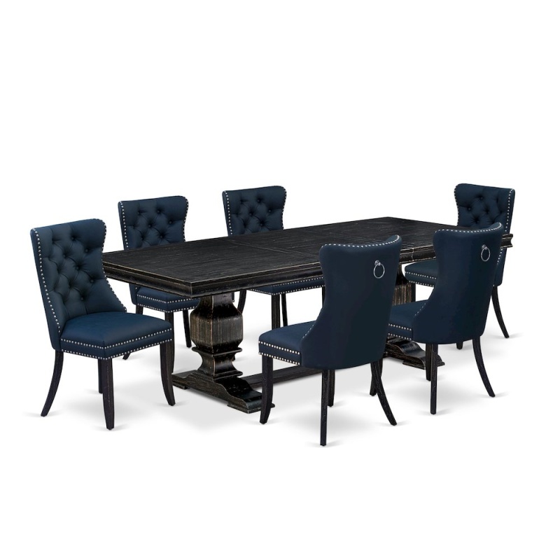 7 Piece Dining Table Set with 6 Faux Leather Chairs
