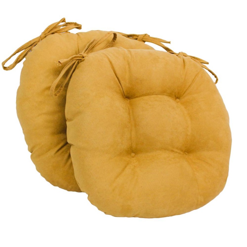 16-Inch Solid Micro Suede Round Tufted Chair Cushions (Set Of 2)