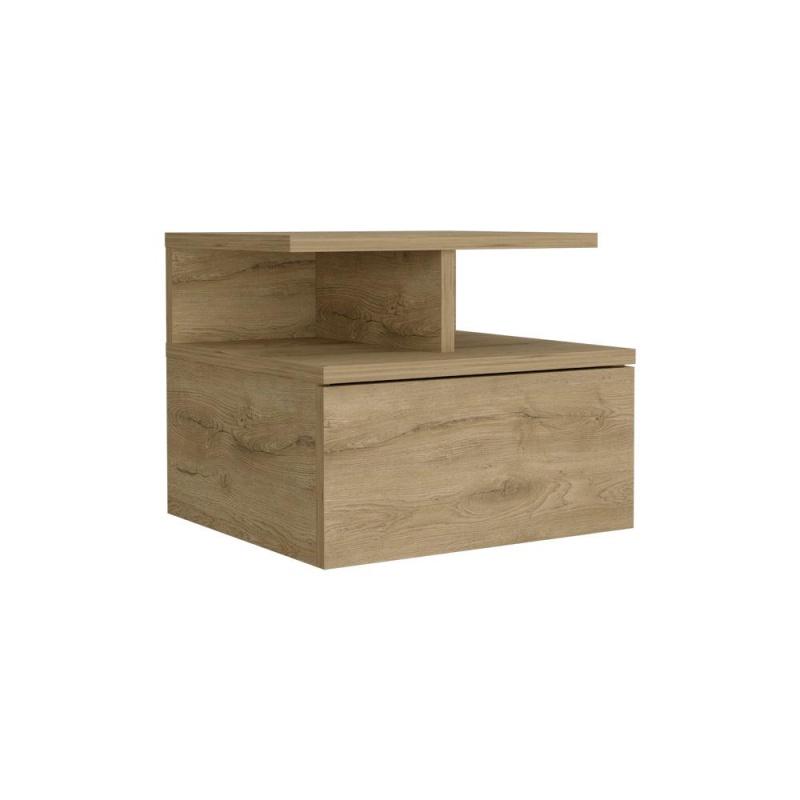 Macadamia Wall-Mounted Nightstand with Single Drawer and 2-Tier Shelf