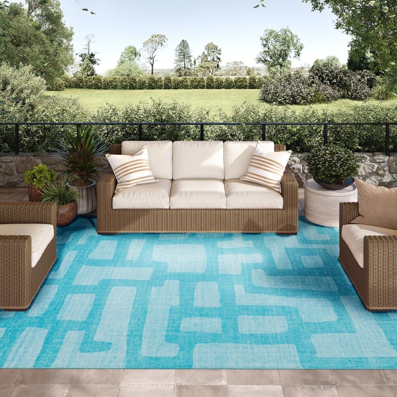 Yuma Turquoise Contemporary Geometric 9' x 12' Area Rug