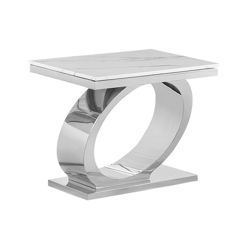 White Marble Top End Table With Silver Base