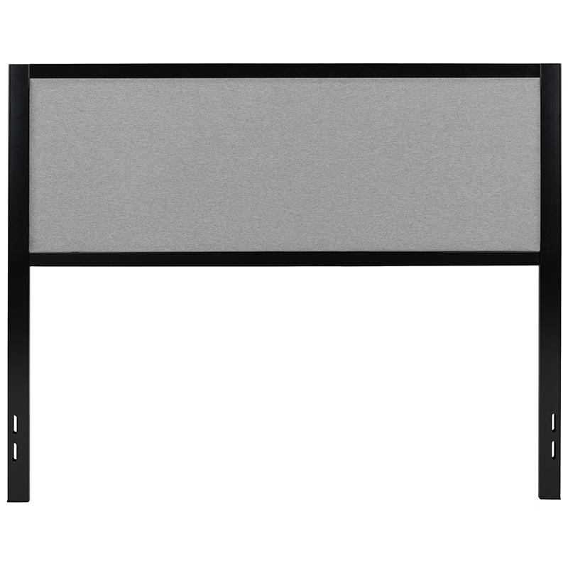 Melbourne Metal Upholstered Queen Size Headboard In Light Gray Fabric